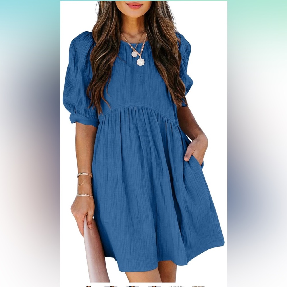 Blue Puff Sleeve Dress